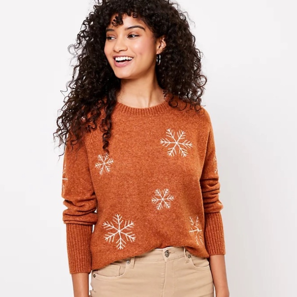 Loft Orange Snowflake Sweater